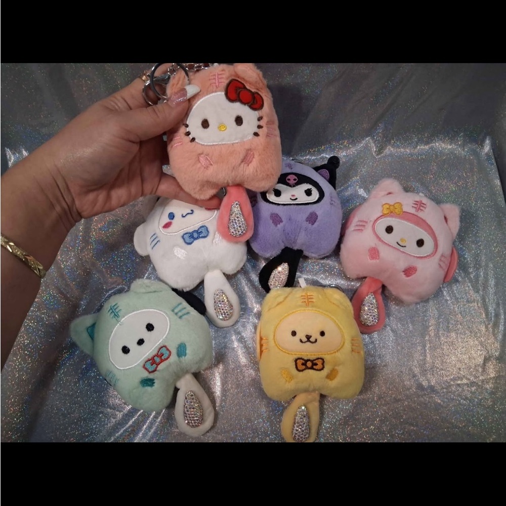New Hello Kitty & Friends Rhinestone Plush Keychains